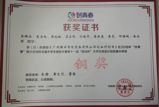 创青春国赛奖状